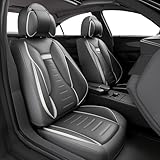 ASLONG 2PCS Angel Wings Front Car Seat Covers Auto Interior Accessories with Waterproof Nappa Leather for Cars SUV Pick-up Truck Universal Comfortable and Breathable (Front Seat Set, Grey)