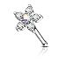 Forbidden Body Jewelry 20g Surgical Steel Nose Stud with Big Bling 6-CZ Crystal Flower, Aurora Borealis/Clear
