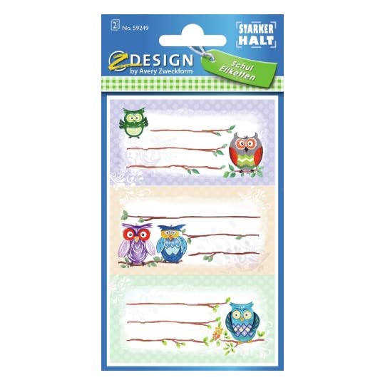 Avery Italia 48669 - assortimento su espositore di 60 stickers adesivi, decorativi per libri, quaderni e materiali per la scuola, 6 fantasie, 60 pezzi totali
