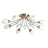 Größe: H: 22 cm; D: 75 cm. MW-Light 356015308 Deckenleuchte Florentiner Elegante Messingfarbiges Gold Kristall Weiße Glasschirme 8 Flammig E14