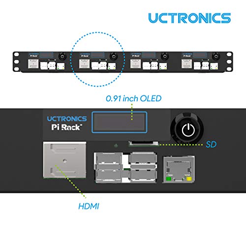 UCTRONICS Ultimate Rack with PoE Functionality for Raspberry Pi 4, 19" 1U Rackmount with PoE HAT, All IO on One Side, OLED Display, Power Switch, and Cooling Fan
