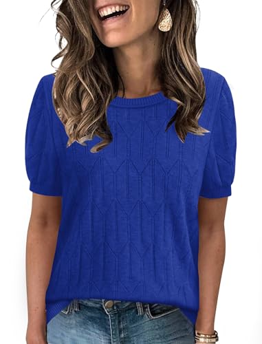 Short Sleeve Sweater for Women Summer Tops Beach Fashion Clothes Spring Outfits Ladies Blouses Royal...