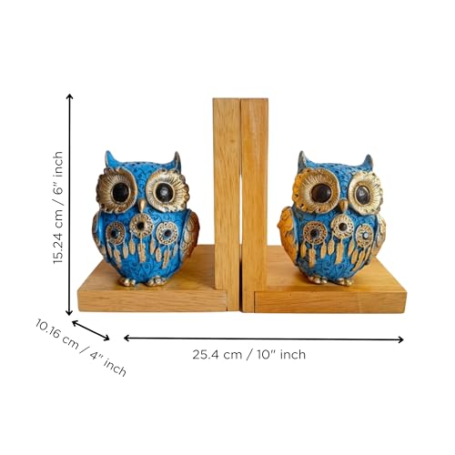 Image of eCraftIndia Wooden Book End with Owl Statue for Good Luck Showpiece for Home Decor Office Table | Gift for Housewarming Birthday