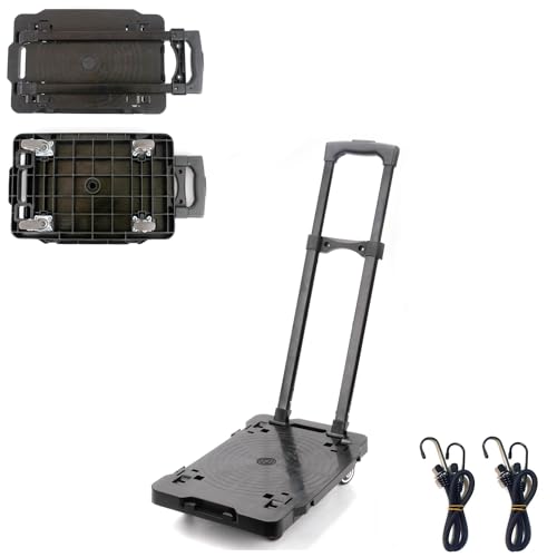 BLOHEIWA キャリーカート 折りたたみ式 台車 小型 軽量 静音 超コンパクト 耐荷重200kg 固定ロープ付き 買い物 家庭用 キャリーワゴン ミニ (ブラック)