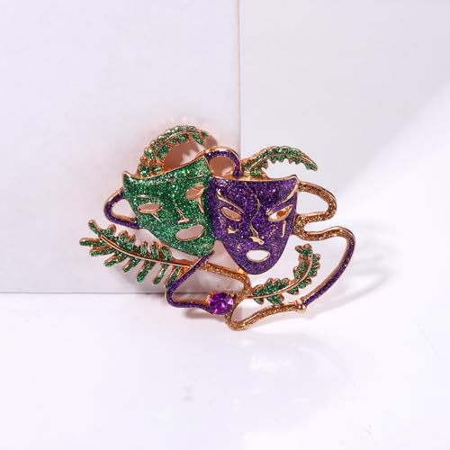 Image of Mardi Gras Brooches Pin for Women Girls Rhinestone Mask Fleur De Lis Brooch Glitter Jester Pins Fat Tuesday Carnial Parade Holiday Brooches Jewelry