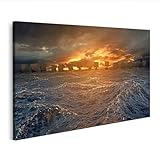 Dimensions : 80 x 40 cm islandburner Tableau sur toile Navires Vikings sous l\'horizon de la tempête Océan en toi Peintures Impressions pour salon bureau