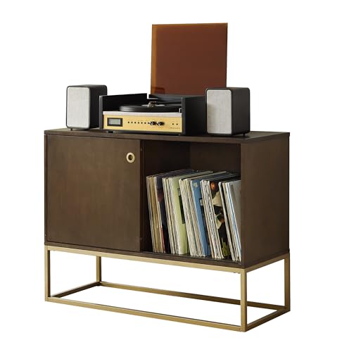 Crosley Furniture Byron Media Console and Record Player Stand with Storage for Vinyl Records, Dark...