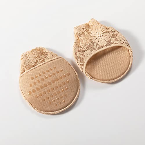 4 Pairs Half Toe Socks No Show Liner Socks Non-Skid Bottom Women Lace Toe Topper Liner Socks with Padding Pads, Black and Nude, One Size4