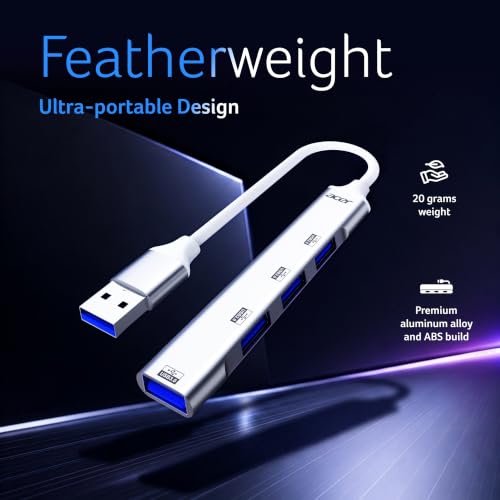 Image of Acer MultiLink 4-in-1 USB Hub with 1 x USB 3.0 & 3 x USB 2.0 Ports | Up to 5Gbps High-Speed Data Transfer | Plug & Play Portable Aluminum USB Splitter for Laptop, PC, Desktop & Compatible USB Devices
