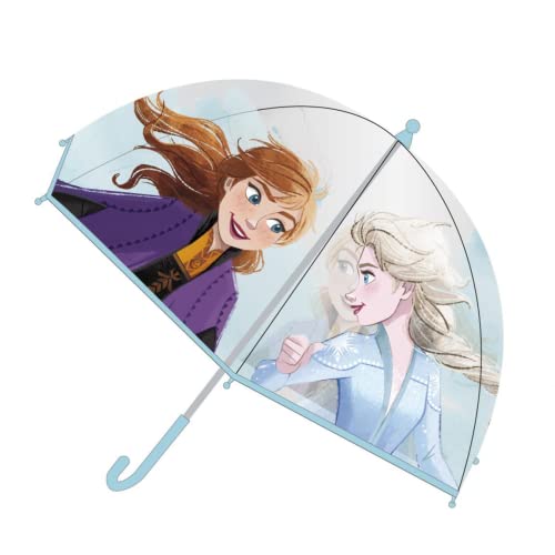 CERDÁ LIFE'S LITTLE MOMENTS - Parapluie Transparent de La Reine des Neiges -Anti-Vent et Protection aux Baleines pour Plus de Sécurité - Licence Officielle Disney, 2400000658, Bleu, Medium