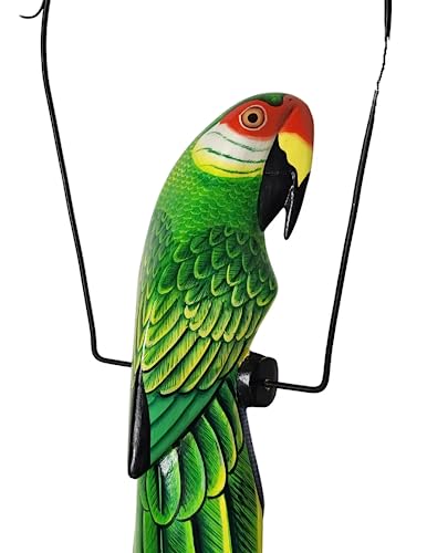 Estatua tallada de madera de loro verde 40 pulgadas miniatura 3