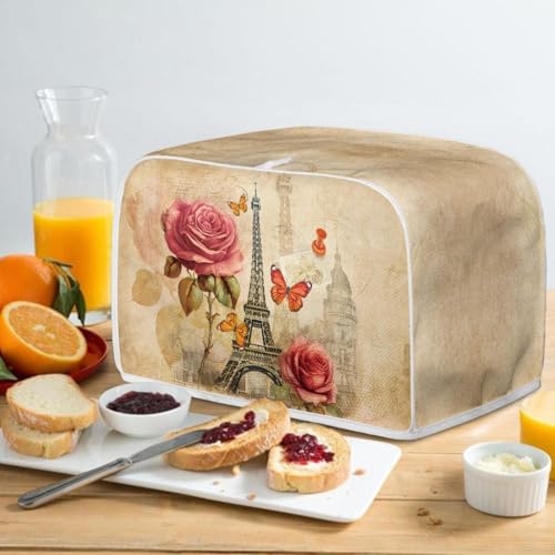 Image of Torre Eiffel Rose Retro Toaster Cover Kitchen Bakeware Protector Fits for Most Standard 2 Slice Toasters, Keep Toaster Free From Dust and Fingerprint Oven Dustproof Cover Decor