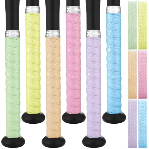AKAIXI 6pcs Macarons Baseball Bat Grip Tapes, 1.75mm Precut Pro Feel Batting Wrap for Baseball Bat Non-Slip Sweat Absorbent for Player Coach Enthusiasts Game and Training