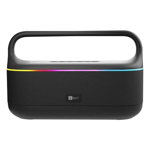 Image of iBall Dhun 180 Portable Bluetooth Speaker, 50W RMS, 5Hrs Playback, Dual Drivers, Dual EQ, Metal Handle, Powerful BASS, TWS Support, RGB Lights, Fabric Finish, Type-C, Call Function (Black)