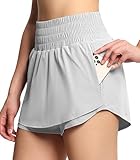 THE GYM PEOPLE Women's Athletic Shorts Elastic Waisted Quick Dry Ruffle Tennis Workout Skorts with Mesh Liner Zip Pockets