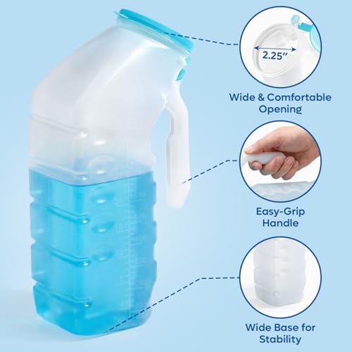 Urinals for Men with Glow-in-the-Dark Cover (1000ml/32oz) – 6 Pack Portable Reusable Urinal Bottles with Spill-Proof Cap – Bedside Pee Bottles for Seniors, Hospital, Travel & Car - Thumbnail 4