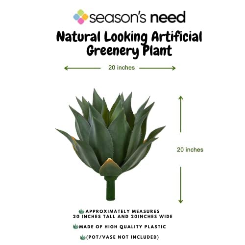 Season's Need 20" Agave Artificial Succulent Large Plants For Indoor Outdoor, Fake Tropical Farmhouse Aesthetic Décor, Patio Porch Decorative Silk Plant, Unpotted Green Spiked Agave (Pack Of 1) #TOP4