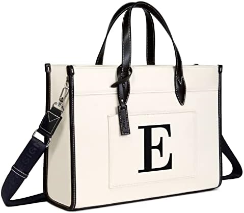 TOPDesign Initial 15.6" Laptop Tote Bag for Women, Personalized Canvas Work Purse, Business Briefcase & Office Handbag