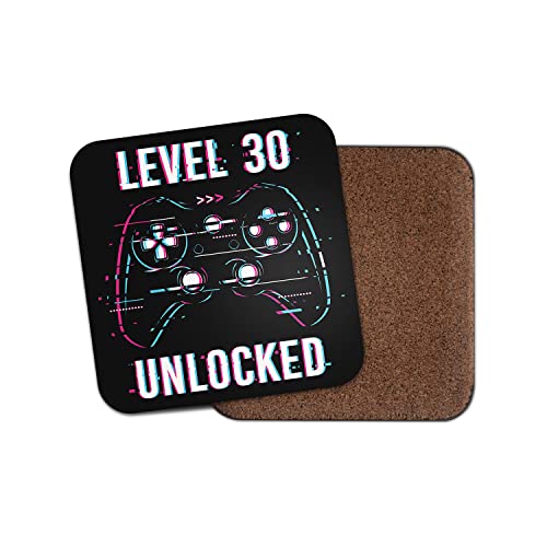 Dessous de verre carré – Gamer Birthday Level 30 30th Thirty Thirtieth Game Controller Débloqué Glitch Girls Boys Men Brother Dad Friend Mancave Cadeau #78589