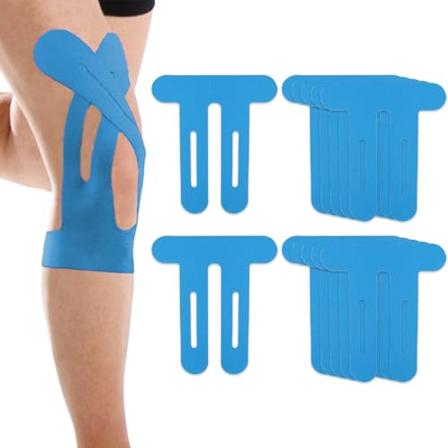 Yphzmtz Lot de 12 bandes de kinésiologie prédécoupées pour genoux, douces pour la peau et respirantes, imperméables et élastiques pour genoux, épaules, chevilles, poignets, prédécoupées (Bleu)