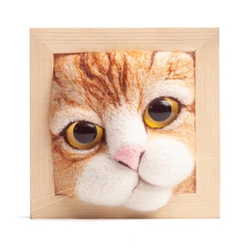 Ohulelks Cat Head Doll Strickset mit Fotorahmen-Anhängern und Formbasis Wollfilz Interaktives Heimwerkerbedarf B