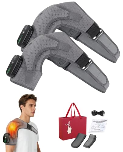 TRIPLE METHOD Shoulder Massager - Heat Therapy, Shiatsu Kneading, Cordless Shoulder Massager, Adjustable Shoulder Straps, Remote Control One-Button Operation(2pcs Grey)