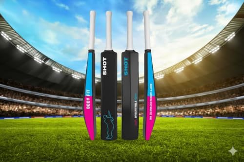 Image of Bodyfit Heavy Duty Plastic Premium Cricket Bat for Men, Women & Children | Lightweight| Full Size| | Hard Plastic Bat Red | 1 Piece, 1 Soft /Wind Ball. (Shot-BluPink)