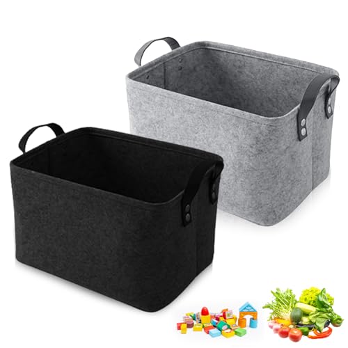 2er Pack Aufbewahrungskörbe Filzkorb Groß Filzbox Aufbewahrung Filztasche mit 2 Weichen Griffen für Kleidung Accessoires Handtücher und Kinderspielzeug Aufzubewahre