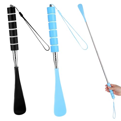 Ymapinc 2 Stück Edelstahl Ausziehbarer Schuhlöffel mit Schwammgriff Schuhanzieher Lang für Erwachsene, Senioren und Schwangere(21 cm–71 cm)