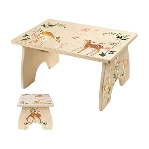 Step Stool for Toddlers Personalized Wood Kids Step Stool with Name for Kitchen Sink Bathroom Potty Training Toilet Kitchen Sink Sturdy and Safe Made in USA by BloomOwl Woodland Deer