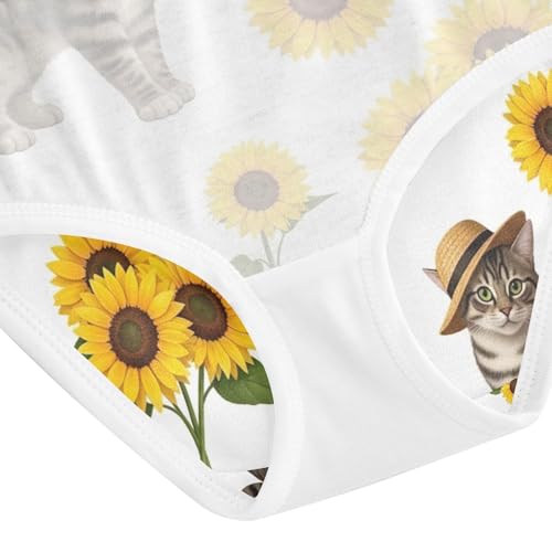 Toddler Panties, Cats Yellow Sunflowers White Cotton Girls Underwear, 2T–8 Years4