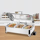 Commercial Stainless Steel Chafing Dish Set, 9L Rectangular Food Warmers with Visible Cover, Food Wa