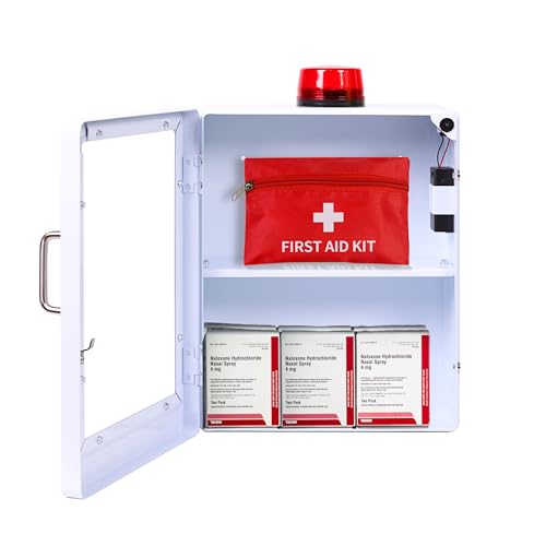 Image of Large Naloxone Overdose Emergency Kit Cabinet - Holds 6-8 Naloxone Boxes or a First Aid /Bleeding Control Kit - Wall-Mounted Cabinet - Alarm & Locking System (Naloxone Not Included) (White)