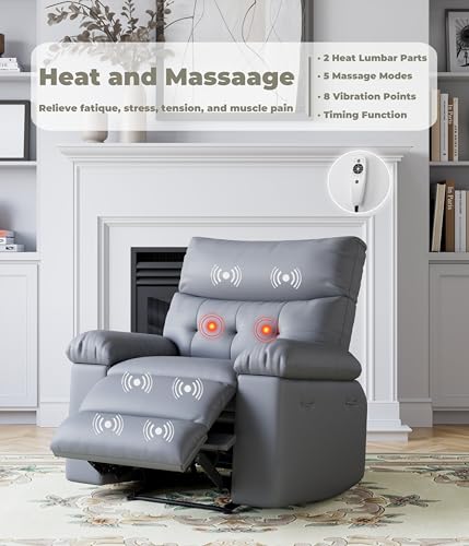 Image of GarveeHome Oversized Wide Recliner Chair - Heat and Massage, PU Leather Extra Wide Manual Recliner for Adults, Large Lazy Chair with 1.5X Sponge Comfort Arm and Back for Living Room, Bedroom