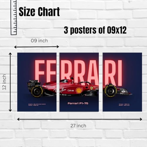 Image of Good Hope Ferrari F1 Car Poster 3 Piece Car Split Posters Set for Room, Wall Art Home, Office, Living Room, Bedroom, Sports and Study A4 Formula1 Posters Wallpaper Sticker Wall Decorations