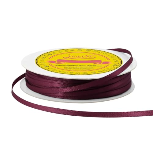 Image of Double Face Burgundy Satin Thin Ribbon 1 /8 inch X 50 Yards Polyester Burgundy Ribbon for Gift Wrapping Very Suitable for Weddings Party Hair Bow Invitation Decorations and More