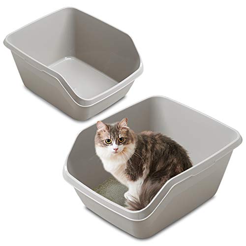 【OFT】 HY CAT ラージ 2個セット 猫トイレ 大型 本体 飛び散り防止 幅26cm×奥行33cm ハイキャット 大きい 一体成形 入口低め(グレー)…