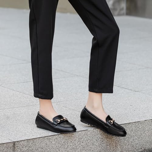 Image of Women's Wide Loafers Casual Slip on Flat Shoes Women's Comfort Penny Loafers with Arch Support Women Dressy Moccasins