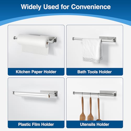 Image of Paper Towel Holder - Self-Adhesive or Drilling, Brushed Nickel Wall Mounted Rack - SUS304 Stainless Steel Kitchen Roll Holder Under Cabinet (2 Pack)