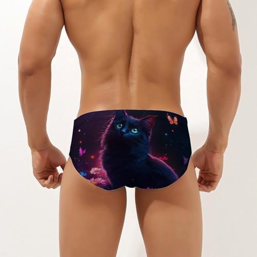 Black Cat Daisy Butterflies Mens Swim Briefs Quick Dry Swim Trunk Bikini Underwear Swimsuit2