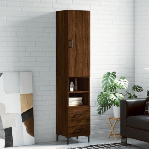 Homgoday Highboard - Mueble alto de madera de roble marrón, 34,5 x 34 x 180 cm, armario alto para bufé, aparador alto, muebles de salón, mueble de consola expositor, mueble de almacenamiento