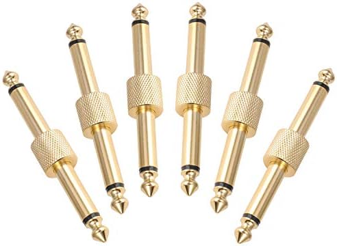 OTraki 6 Pack Guitar Pedal Connector 1/4 inch Effect Pedal Coupler Guitar Connector Gold Planted 6.35mm Male to Male Straight Type Plug Electric Guitar Pedalboards