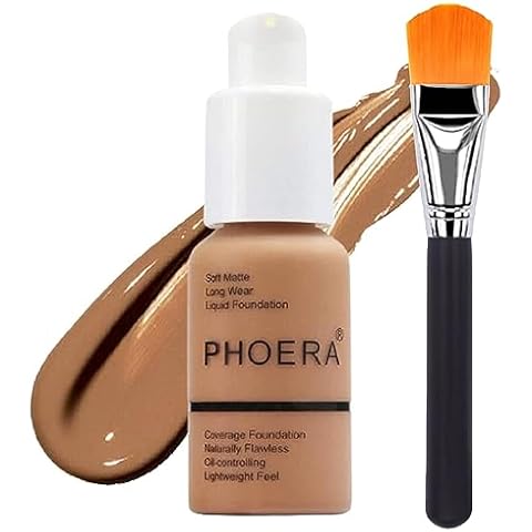 Glamza Phoera Foundation Set with Makeup Brush - Matte Cream Foundation Kit with 107 (Honey) Shade & Applicator - Full Coverage Concealer - 24hr Oil Control - 30ml Cover