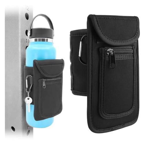 Bolsa Deportiva magnética con Soporte para Botella,Apto para Botella Agua 1 Litro & 1,5 litros Bolsillo para móvil, Correa Ajustable, mosquetón para Llaves, Fitness y Entrenamientos,Negro