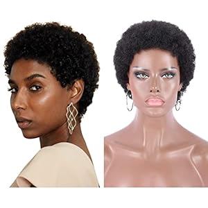 Kalyss Human Hair Short Afro Curly Wigs for Black Women Kinky Curly Wig Natural Looking Brazilian Full Hair Wig African American Replacement Women Wigs