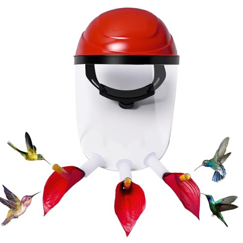 Hsmanchry 2025 Upgraded Hummingbird Feeder Helmet | Wearable Hummingbird Mask Feeder with Anti-Fog Lens & Bionic Flower | Adjustable for Adults & Teens Lightweight PVC Red
