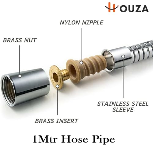 Image of HOUZA Jet Spray for Toilet with 1Meter Hose Pipe with Wall Hook, Smooth Grip and Quick to Set Up for Daily Bathroom Hygiene