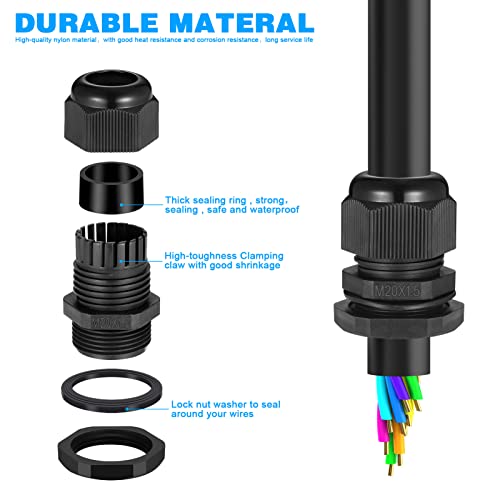 Zocipro 20Pcs M20 Cable Glands 20mm, IP68 Waterproof Nylon Cable Gland Suitable for 6mm-12mm Cables - Image 3