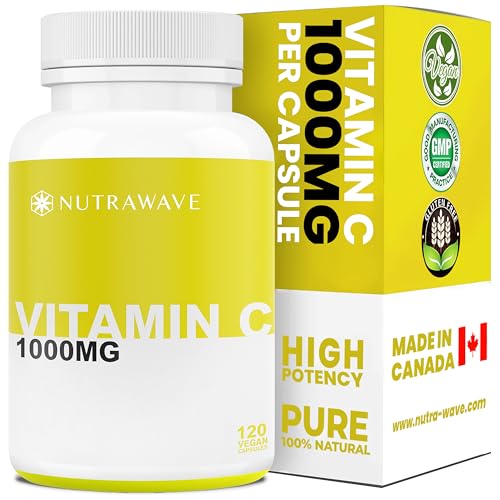 Nutrawave EXTRA STRENGTH Vitamin C – 120 Vegan Capsules, Supports Nutrient Intake for Skin, Bones & Teeth – Non-GMO, Gluten-Free