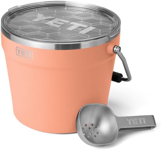 YETI Rambler Beverage Bucket, Double-Wall Vacuum Insulated Ice Bucket with Lid, Lowcountry Peach, 7.6 L